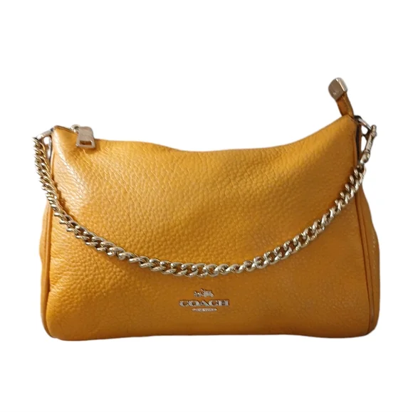 Coach Carrie Orange Pebbked Leather Handbag - Picture 2 of 13